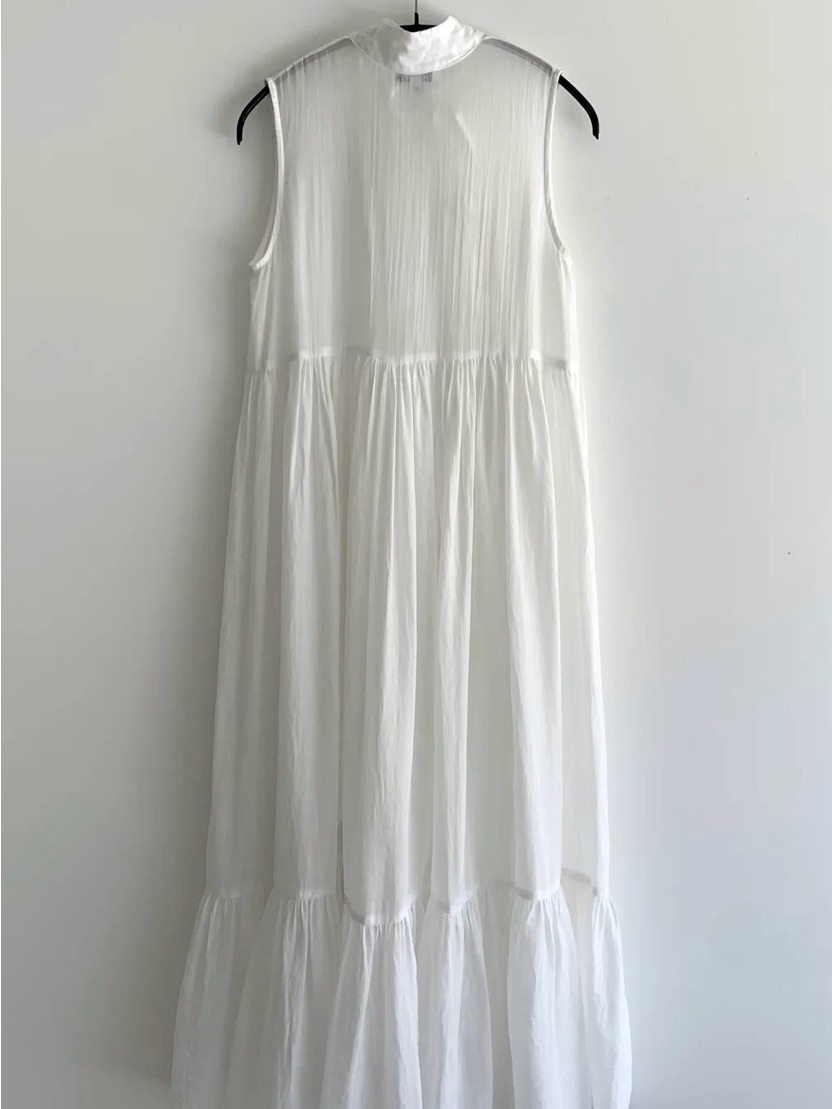 Sleeveless White Maxi Dress With Tassel Tie Neck — image 2 of 3